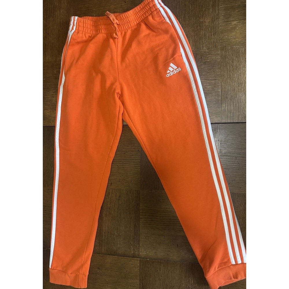 Mens Adidas Essential Size M Tapered Cuff L Sweatpants Joggers 3 Stripe Orange